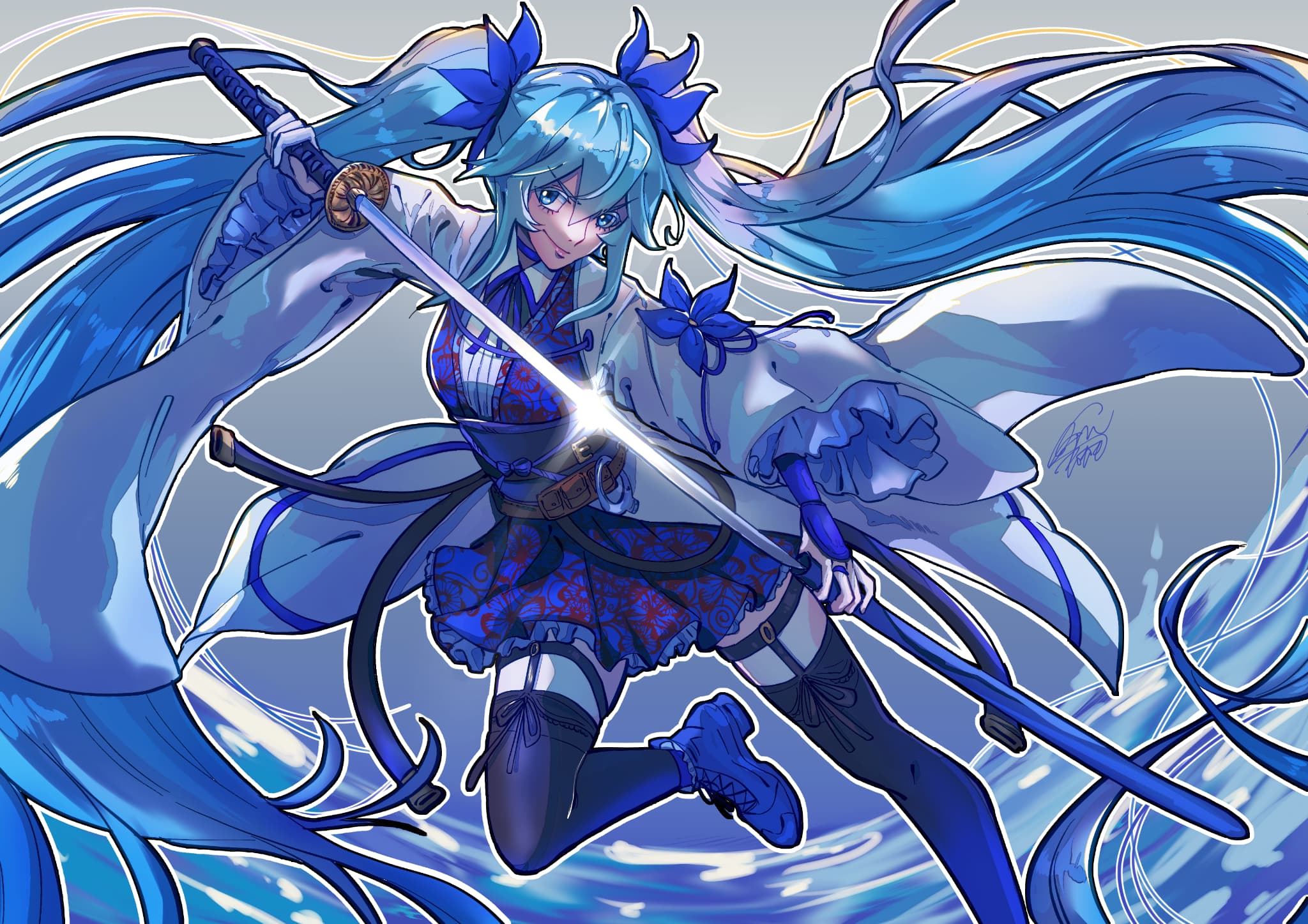 和装の初音ミクのイラスト