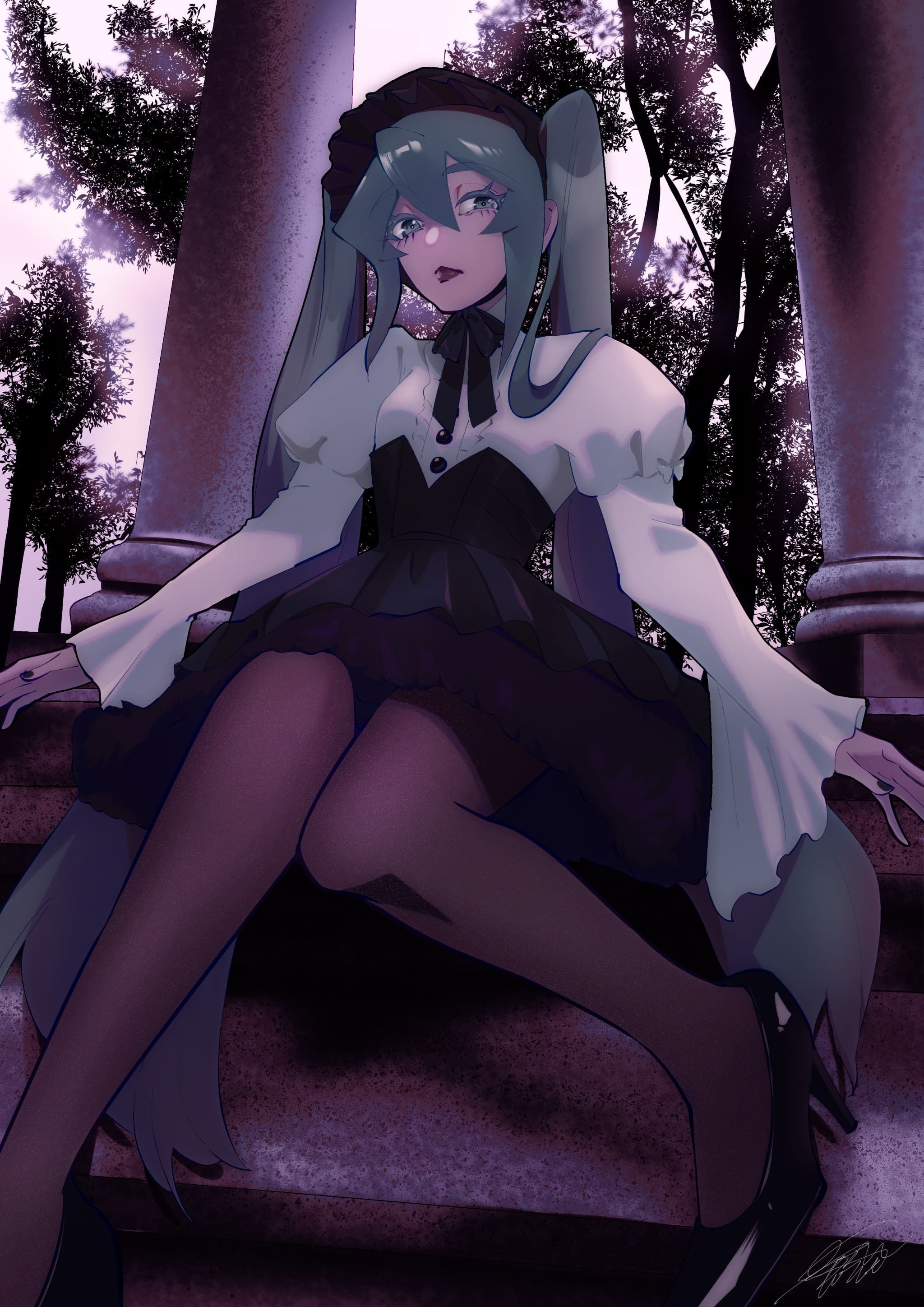 ロリータ服の初音ミクのイラスト