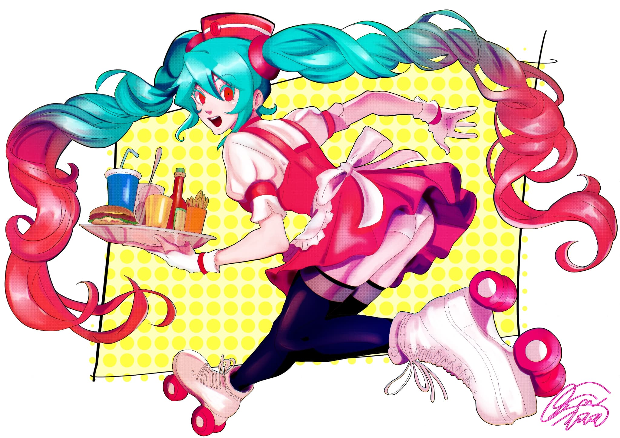 ダイナーの服装の初音ミクのイラスト